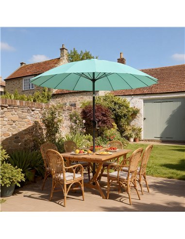 Outsunny 2 m Shanghai Garden Parasol Umbrella with 16 Fibreglass Ribs, Outdoor Parasol Sun Shade with Crank & Tilt, Turquoise