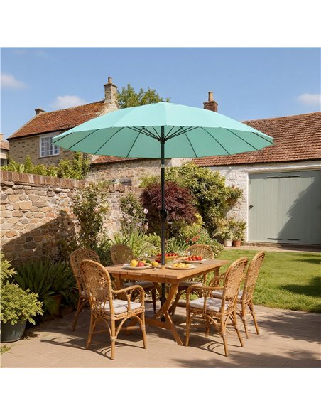 Outsunny 2 m Shanghai Garden Parasol Umbrella with 16 Fibreglass Ribs, Outdoor Parasol Sun Shade with Crank & Tilt, Turquoise - pic 189329 | FastDaddyshop