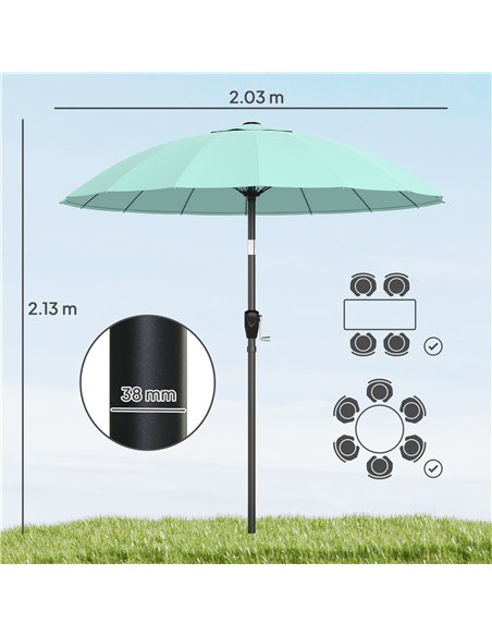 Outsunny 2 m Shanghai Garden Parasol Umbrella with 16 Fibreglass Ribs, Outdoor Parasol Sun Shade with Crank & Tilt, Turquoise - pic 189330 | FastDaddyshop