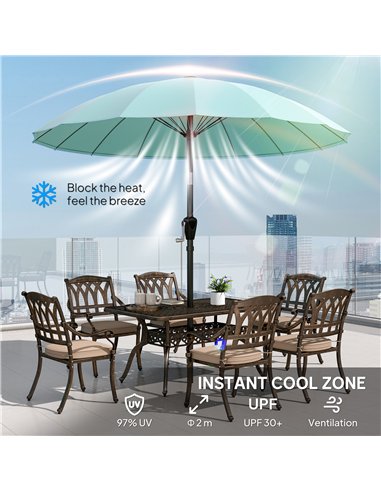 Outsunny 2 m Shanghai Garden Parasol Umbrella with 16 Fibreglass Ribs, Outdoor Parasol Sun Shade with Crank & Tilt, Turquoise