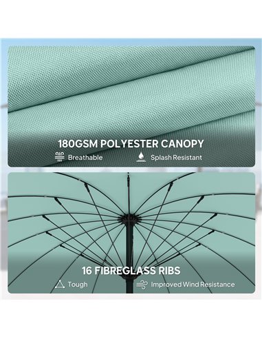 Outsunny 2 m Shanghai Garden Parasol Umbrella with 16 Fibreglass Ribs, Outdoor Parasol Sun Shade with Crank & Tilt, Turquoise