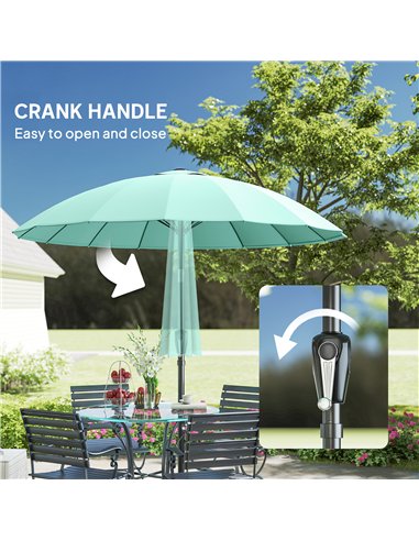 Outsunny 2 m Shanghai Garden Parasol Umbrella with 16 Fibreglass Ribs, Outdoor Parasol Sun Shade with Crank & Tilt, Turquoise