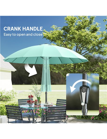 Outsunny 2 m Shanghai Garden Parasol Umbrella with 16 Fibreglass Ribs, Outdoor Parasol Sun Shade with Crank & Tilt, Turquoise - pic 189333 | FastDaddyshop