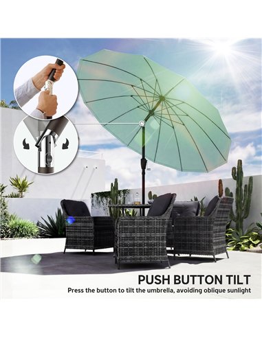 Outsunny 2 m Shanghai Garden Parasol Umbrella with 16 Fibreglass Ribs, Outdoor Parasol Sun Shade with Crank & Tilt, Turquoise