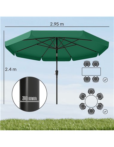 Outsunny 3 m Garden Parasol with Tilt Mechanism & Crank Handle, UPF 30+ Patio Umbrella Outdoor Table Umbrella, Green