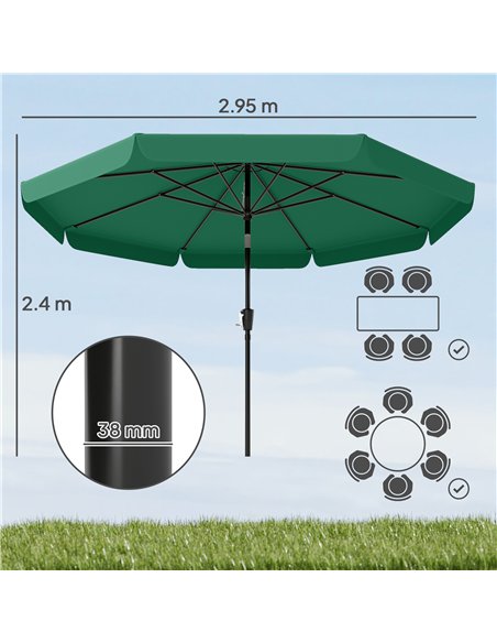 Outsunny 3 m Garden Parasol with Tilt Mechanism & Crank Handle, UPF 30+ Patio Umbrella Outdoor Table Umbrella, Green - pic 189339 | FastDaddyshop