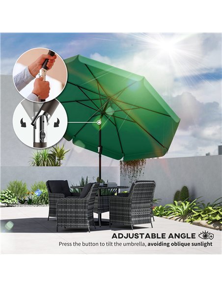 Outsunny 3 m Garden Parasol with Tilt Mechanism & Crank Handle, UPF 30+ Patio Umbrella Outdoor Table Umbrella, Green - pic 189340 | FastDaddyshop