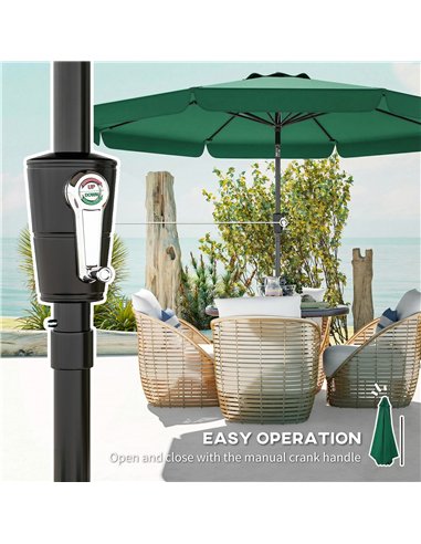 Outsunny 3 m Garden Parasol with Tilt Mechanism & Crank Handle, UPF 30+ Patio Umbrella Outdoor Table Umbrella, Green