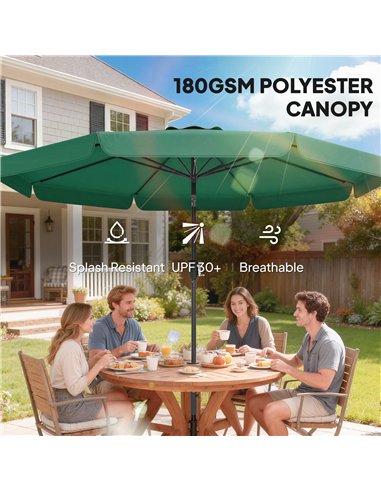Outsunny 3 m Garden Parasol with Tilt Mechanism & Crank Handle, UPF 30+ Patio Umbrella Outdoor Table Umbrella, Green