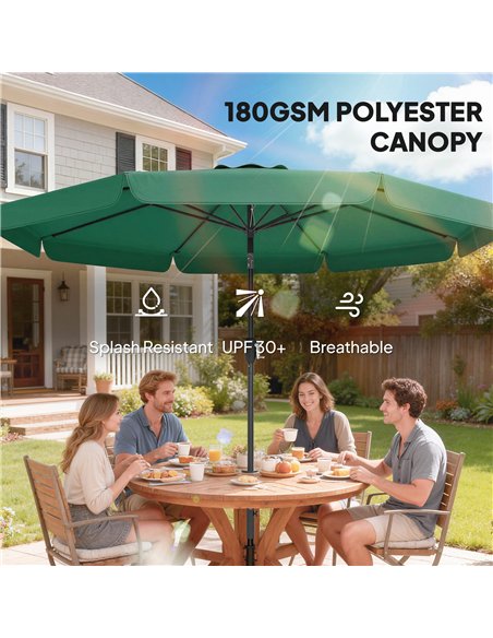 Outsunny 3 m Garden Parasol with Tilt Mechanism & Crank Handle, UPF 30+ Patio Umbrella Outdoor Table Umbrella, Green - pic 189342 | FastDaddyshop
