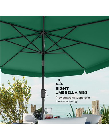 Outsunny 3 m Garden Parasol with Tilt Mechanism & Crank Handle, UPF 30+ Patio Umbrella Outdoor Table Umbrella, Green