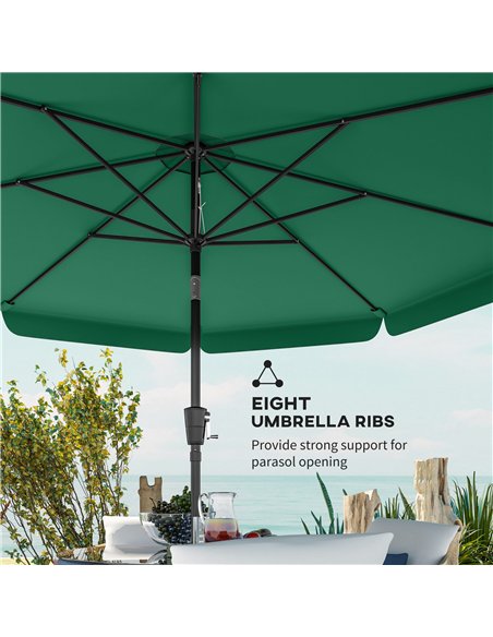Outsunny 3 m Garden Parasol with Tilt Mechanism & Crank Handle, UPF 30+ Patio Umbrella Outdoor Table Umbrella, Green - pic 189343 | FastDaddyshop
