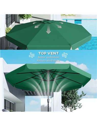Outsunny 3 m Garden Parasol with Tilt Mechanism & Crank Handle, UPF 30+ Patio Umbrella Outdoor Table Umbrella, Green