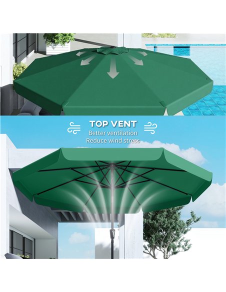 Outsunny 3 m Garden Parasol with Tilt Mechanism & Crank Handle, UPF 30+ Patio Umbrella Outdoor Table Umbrella, Green - pic 189344 | FastDaddyshop