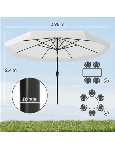 Outsunny 3 m Garden Parasol with Tilt Mechanism & Crank Handle, UPF 30+ Patio Umbrella Outdoor Table Umbrella, Cream White