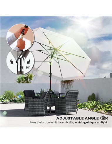 Outsunny 3 m Garden Parasol with Tilt Mechanism & Crank Handle, UPF 30+ Patio Umbrella Outdoor Table Umbrella, Cream White