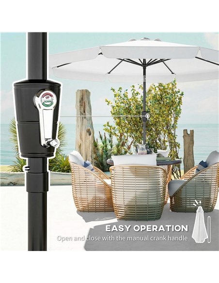 Outsunny 3 m Garden Parasol with Tilt Mechanism & Crank Handle, UPF 30+ Patio Umbrella Outdoor Table Umbrella, Cream White - pic 189350 | FastDaddyshop