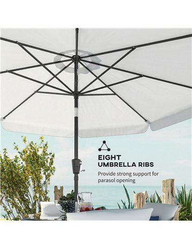 Outsunny 3 m Garden Parasol with Tilt Mechanism & Crank Handle, UPF 30+ Patio Umbrella Outdoor Table Umbrella, Cream White