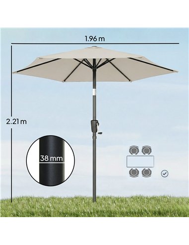Outsunny 2m Garden Parasol Umbrella, Outdoor Table Parasol Umbrella with Crank Handle, Tilt Function, UV30+ Protection