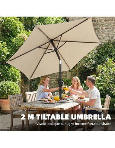 Outsunny 2m Garden Parasol Umbrella, Outdoor Table Parasol Umbrella with Crank Handle, Tilt Function, UV30+ Protection