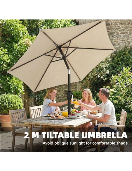 Outsunny 2m Garden Parasol Umbrella, Outdoor Table Parasol Umbrella with Crank Handle, Tilt Function, UV30+ Protection - pic 189358 | FastDaddyshop