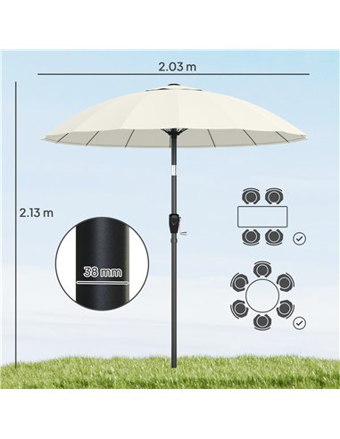 Outsunny 2 m Shanghai Garden Parasol Umbrella with 16 Fibreglass Ribs, Outdoor Parasol Sun Shade with Crank & Tilt, Cream White