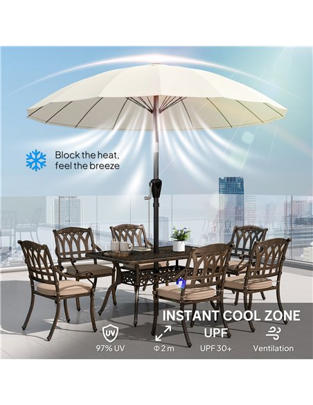 Outsunny 2 m Shanghai Garden Parasol Umbrella with 16 Fibreglass Ribs, Outdoor Parasol Sun Shade with Crank & Tilt, Cream White - pic 189367 | FastDaddyshop
