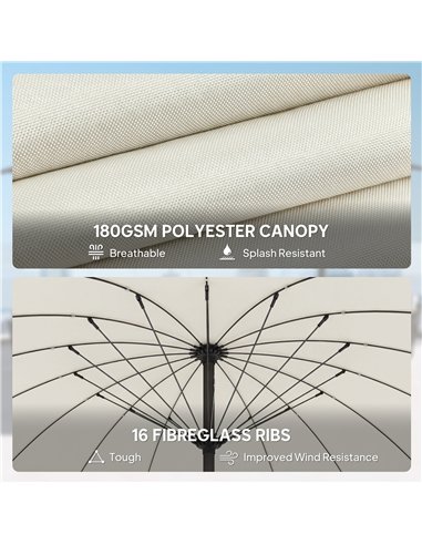 Outsunny 2 m Shanghai Garden Parasol Umbrella with 16 Fibreglass Ribs, Outdoor Parasol Sun Shade with Crank & Tilt, Cream White