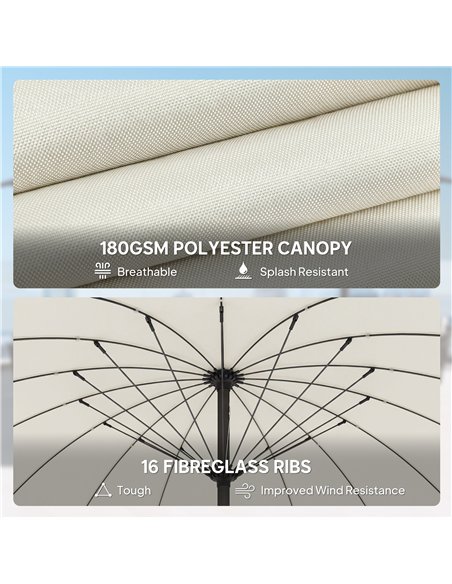 Outsunny 2 m Shanghai Garden Parasol Umbrella with 16 Fibreglass Ribs, Outdoor Parasol Sun Shade with Crank & Tilt, Cream White - pic 189368 | FastDaddyshop