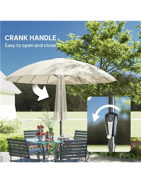 Outsunny 2 m Shanghai Garden Parasol Umbrella with 16 Fibreglass Ribs, Outdoor Parasol Sun Shade with Crank & Tilt, Cream White - pic 189369 | FastDaddyshop
