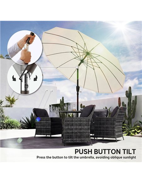 Outsunny 2 m Shanghai Garden Parasol Umbrella with 16 Fibreglass Ribs, Outdoor Parasol Sun Shade with Crank & Tilt, Cream White - pic 189370 | FastDaddyshop