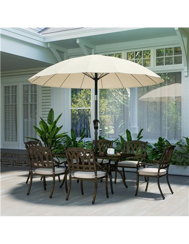 Outsunny 2 m Shanghai Garden Parasol Umbrella with 16 Fibreglass Ribs, Outdoor Parasol Sun Shade with Crank & Tilt, Cream White