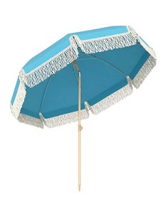 Outsunny 1.7 m Beach Umbrella with Sand Anchor, 30° Tilting Fringed Beach Garden Parasol with Adjustable Height, Grey