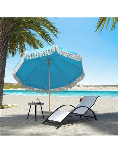 Outsunny 1.7 m Beach Umbrella with Sand Anchor, 30° Tilting Fringed Beach Garden Parasol with Adjustable Height, Grey
