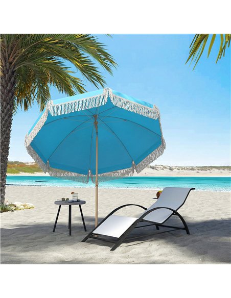 Outsunny 1.7 m Beach Umbrella with Sand Anchor, 30° Tilting Fringed Beach Garden Parasol with Adjustable Height, Grey - pic 189374 | FastDaddyshop