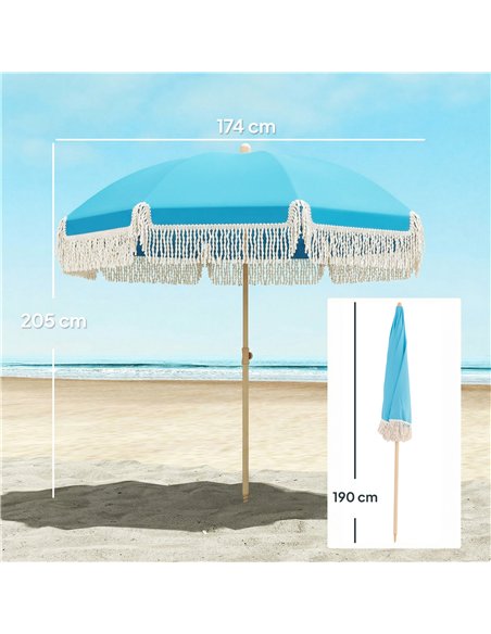 Outsunny 1.7 m Beach Umbrella with Sand Anchor, 30° Tilting Fringed Beach Garden Parasol with Adjustable Height, Grey - pic 189375 | FastDaddyshop