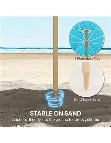Outsunny 1.7 m Beach Umbrella with Sand Anchor, 30° Tilting Fringed Beach Garden Parasol with Adjustable Height, Grey