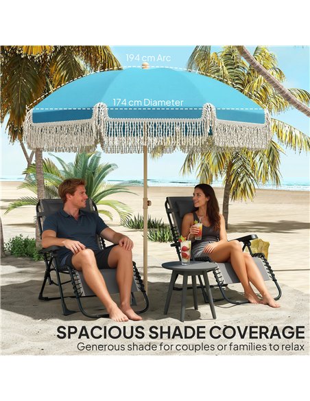 Outsunny 1.7 m Beach Umbrella with Sand Anchor, 30° Tilting Fringed Beach Garden Parasol with Adjustable Height, Grey - pic 189379 | FastDaddyshop