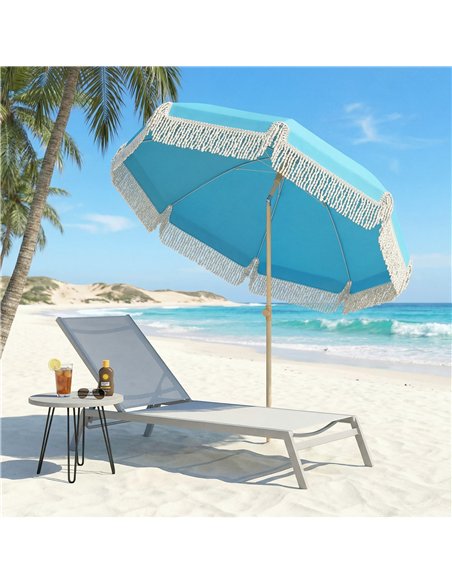 Outsunny 1.7 m Beach Umbrella with Sand Anchor, 30° Tilting Fringed Beach Garden Parasol with Adjustable Height, Grey - pic 189381 | FastDaddyshop