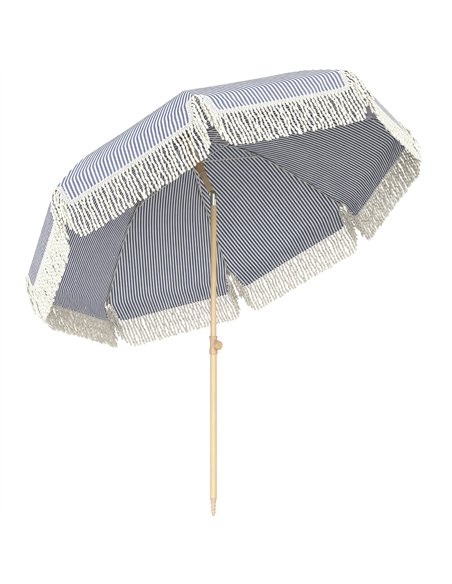 Outsunny 1.7 m Beach Umbrella with Sand Anchor, 30° Tilting Fringed Beach Garden Parasol with Adjustable Height, Blue - pic 189382 | FastDaddyshop