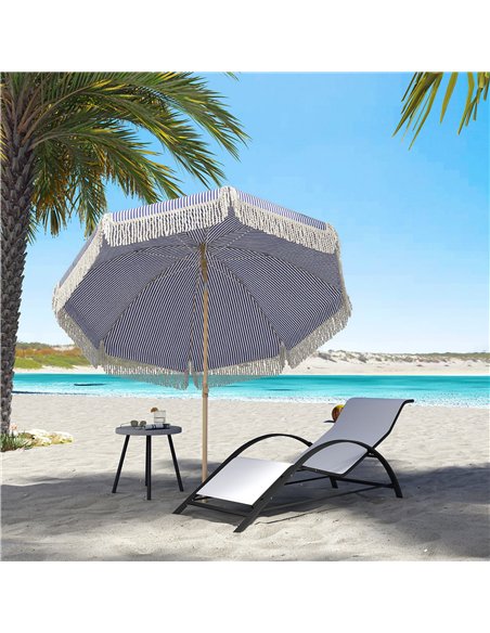 Outsunny 1.7 m Beach Umbrella with Sand Anchor, 30° Tilting Fringed Beach Garden Parasol with Adjustable Height, Blue - pic 189383 | FastDaddyshop
