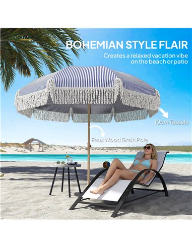 Outsunny 1.7 m Beach Umbrella with Sand Anchor, 30° Tilting Fringed Beach Garden Parasol with Adjustable Height, Blue