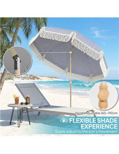 Outsunny 1.7 m Beach Umbrella with Sand Anchor, 30° Tilting Fringed Beach Garden Parasol with Adjustable Height, Blue