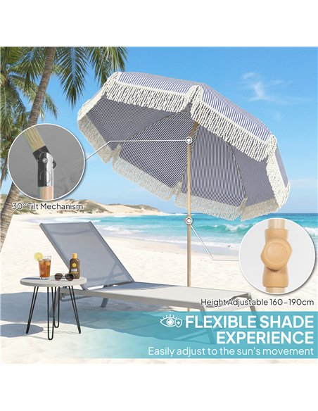 Outsunny 1.7 m Beach Umbrella with Sand Anchor, 30° Tilting Fringed Beach Garden Parasol with Adjustable Height, Blue - pic 189386 | FastDaddyshop