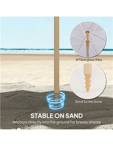 Outsunny 1.7 m Beach Umbrella with Sand Anchor, 30° Tilting Fringed Beach Garden Parasol with Adjustable Height, Blue