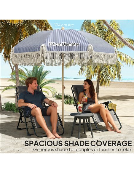 Outsunny 1.7 m Beach Umbrella with Sand Anchor, 30° Tilting Fringed Beach Garden Parasol with Adjustable Height, Blue - pic 189388 | FastDaddyshop