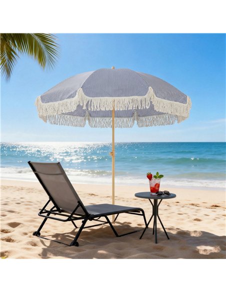 Outsunny 1.7 m Beach Umbrella with Sand Anchor, 30° Tilting Fringed Beach Garden Parasol with Adjustable Height, Blue - pic 189390 | FastDaddyshop