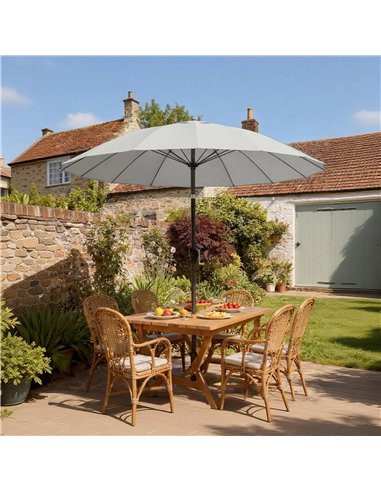 Outsunny 2 m Shanghai Garden Parasol Umbrella with 16 Fibreglass Ribs, Outdoor Parasol Sun Shade with Crank & Tilt, Light Grey