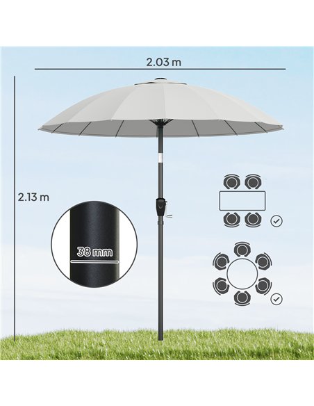 Outsunny 2 m Shanghai Garden Parasol Umbrella with 16 Fibreglass Ribs, Outdoor Parasol Sun Shade with Crank & Tilt, Light Grey - pic 189393 | FastDaddyshop