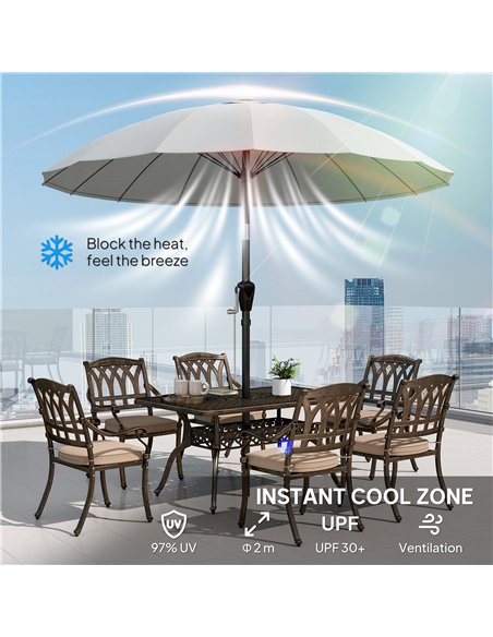 Outsunny 2 m Shanghai Garden Parasol Umbrella with 16 Fibreglass Ribs, Outdoor Parasol Sun Shade with Crank & Tilt, Light Grey - pic 189394 | FastDaddyshop